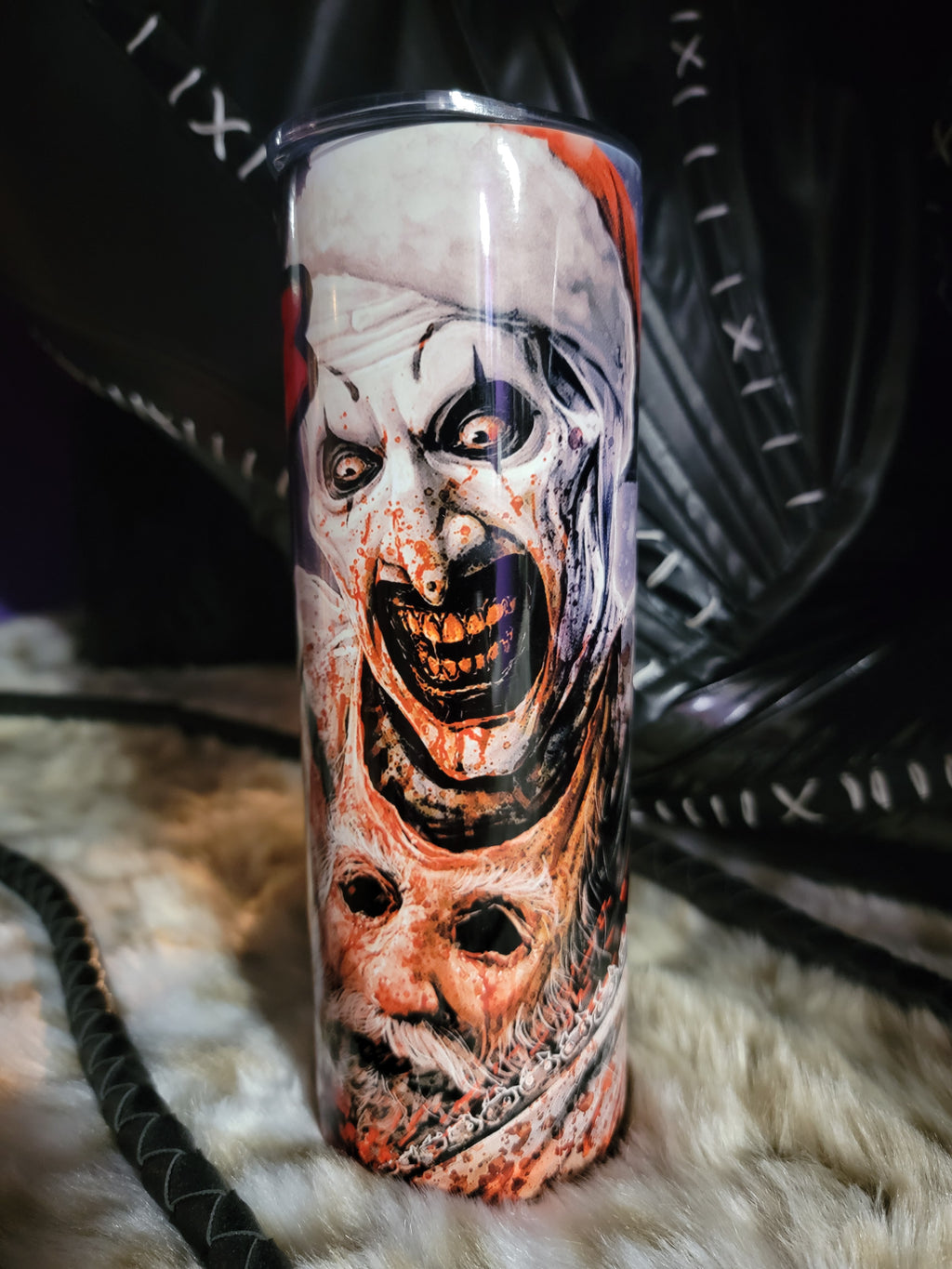 Terrifier 3 Art the Clown 20oz Skinny Edge Horror Tumbler – Extreme Slasher Design